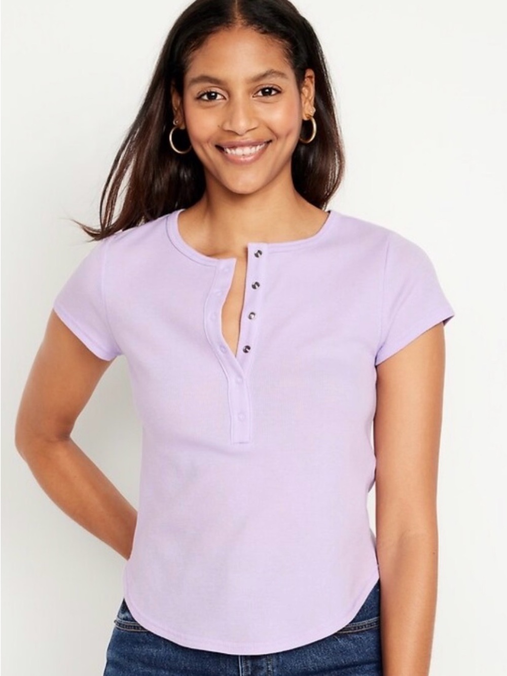 Old Navy Lilac Short Sleeve waffle knit Henley Top